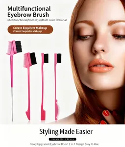 4-Piece Dual-Ended Eyebrow Brush Set - Durable Stainless Steel & Plastic Beauty Products with Handle, Comb for Smooth Powder Makeup Application, Hair Grooming