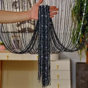 Crystal Bead Curtain with Dense Rope and Elegant Fringe, Room Divider for Bedroom and Living Room, Hotel Entrance Decorative Door Curtain