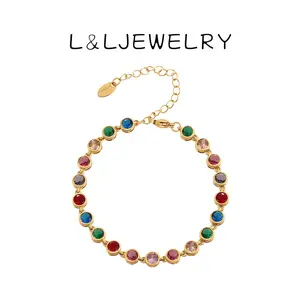 L&L Jewelry Titanium Steel Bracelet for Women Full CZ Zircon Mixed Color Trendy Jewelry Vacuum Plating Party Gift