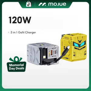 MOJUE Mechanical-style charger  Transformers-Style 120W Fast Charger, 3-Port USB C Charging Station with Dynamic Light Effects for iPhone, MacBook, iPad, Laptop, Android - Cool Gift for Men portable adapter