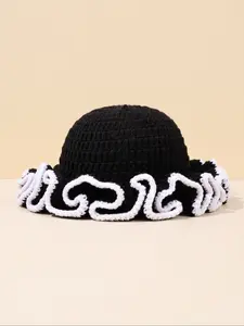 Vintage Folded Handmade Crochet Bucket Hat, Unique Edging, Fitted Look, Ultra Soft Warm Yarn, Winter Cold Wind Resistance, Streetwear Headwear, Outdoor Exploration, Handcrafted Cap, Knit Hats, Vintage Fashion Hat
