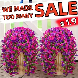 【 1.9 $per bundle 】artificial hanging flowers, purple roses, red eucalyptus leaves, fake plants, UV resistant home garden decorations, fruit decorations, fruit nature rooms realistic hanging plant