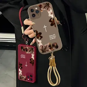 Vintage Floral Aesthetics Lanyard Phone Shell Christian Psalms 46:5 Cross for 【iPhone 11 Pro Max】  Matte Finish Anti Drop Bumper Religious Birthday Gift For Her 666