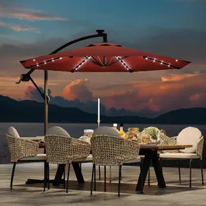Summervibes Flash sale home items 10FT Cantilever Patio Umbrella with Solar LED Lights – Heavy Duty, Fade-Resistant Canopy, UV Protection – Easy Crank Lift, Infinite Tilt, Cross Base – Outdoor Shade for Deck, Pool, Garden, Backyard – Multiple Colors,summe