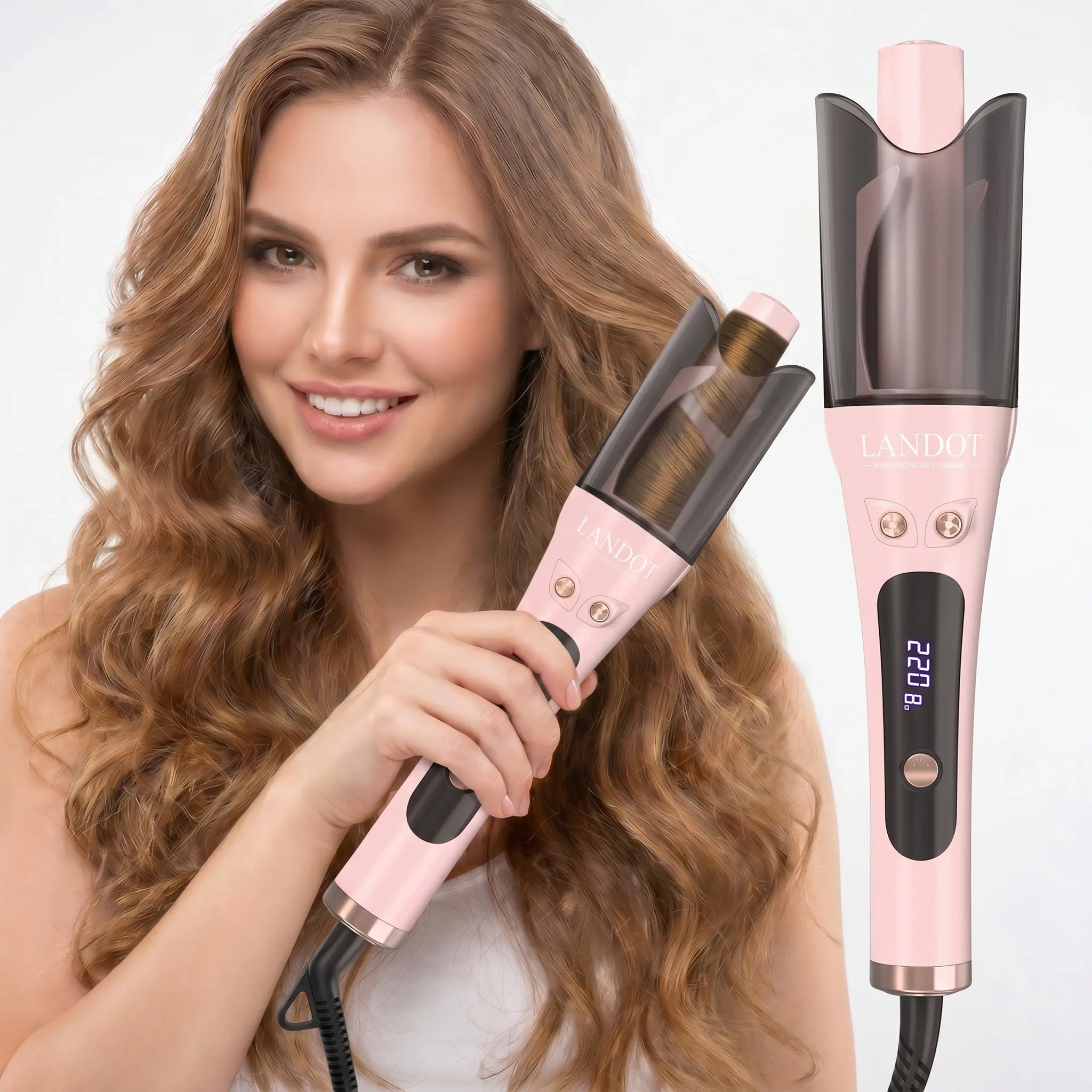 LANDOT 1-in Automatic Rotating Hair Curler for Curly Hair - Adjustable Plastic Wand, Anti-Tangle Tech, Flawless Smooth Results, Beginner-Friendly, Ideal Teen Gift,back to school,back to school haul