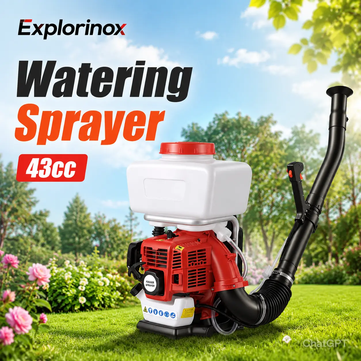 Explorinox 43cc Mosquito Fogger, Gasoline Powered Backpack Cold Fogger, 20L Tank, 39 Feet Spray Range, 7500rpm Insect Control Sprayer for Garden Outdoor Use