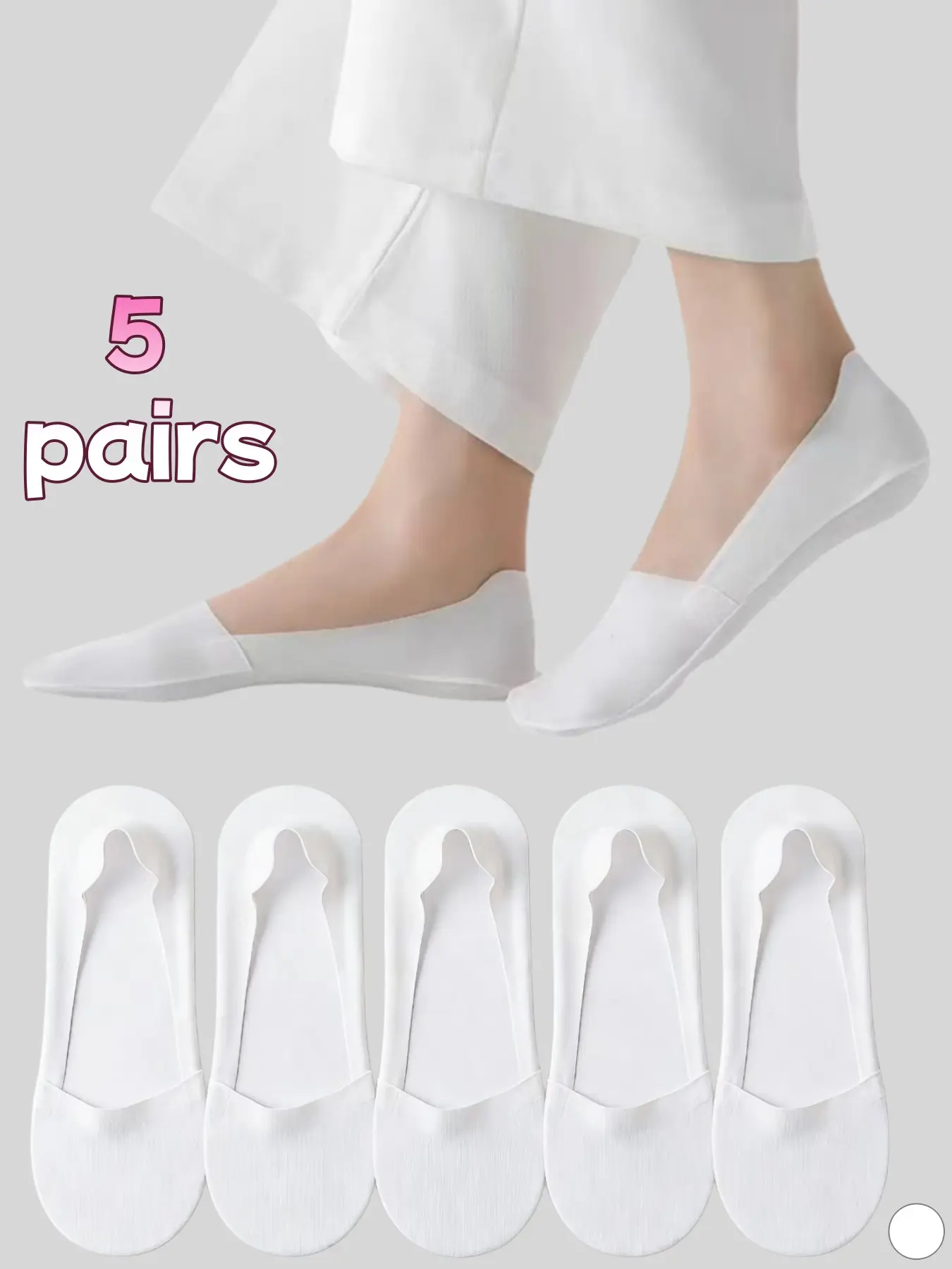 5 pairs of women's invisible boat socks, Sock packs, lightweight ice silk invisible socks, anti-slip stable heel, breathable low-cut socks for high heels, simple design with silicone grip area, breathable socks