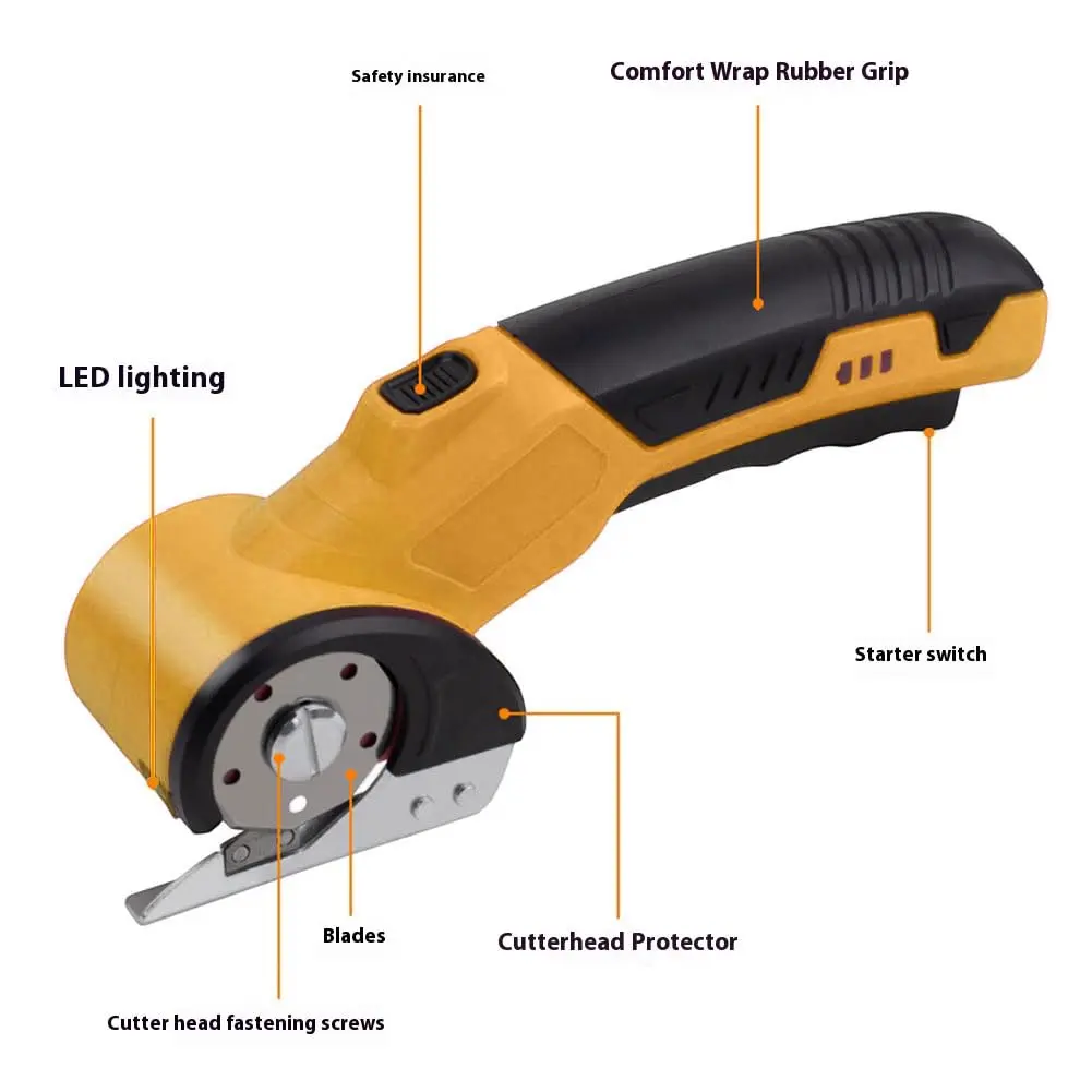 Cordless Electric Scissors with Gloves, Box Cutter & Cardboard Cutter with LED Light, Safety Lock - Rechargeable Rotary Cutter for Fabric, Leather, Plastic, Crafting, Sewing machine sewing bobbin embroidery