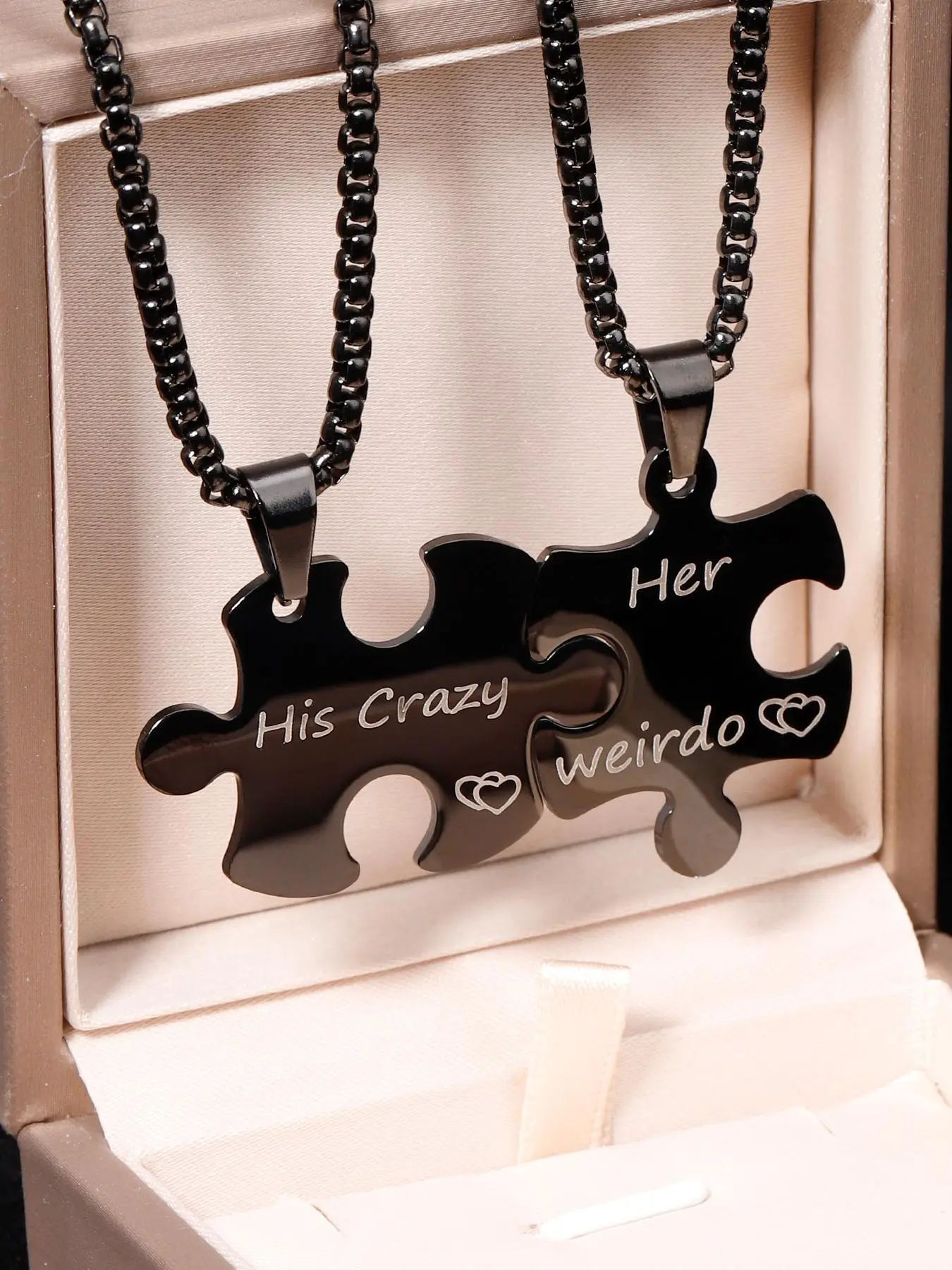 Couple Puzzle Design Pendant Necklace, Necklace Set, Stainless Steel Jewelry for Party, Daily Clothing Decor, Trendy All-match & Exquisite Jewelry for Birthday Gift, Durable Fashion Accessory