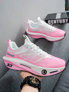 Parent-Child Neon Green Breathable Flyknit Running Shoes, Athletic Breathable Shoes, Sporty Running Shoes, Flyknit Material + Gradient Color Sole + Non-Slip Sole, Parent-Child Compatible, Neon Eye-Catching, Ideal for Sports Training & Parent-Child Outd