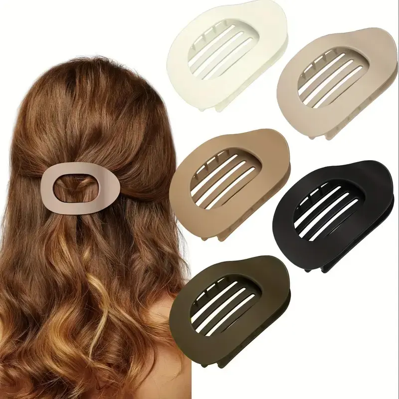 Women's 5-Piece Matte Frosted Oval Flat Hair Clip Set - Anti-Slip, No-Trace, Large Hollow French-Style Hairpins, Ideal Gift for Teens & Women, Anti Slip Clips, Flat Hair Clips