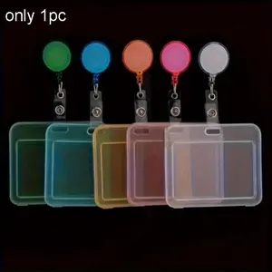 Transparent Horizontal Card Holder with Pull Tab Hook, Ideal for Teacher Student ID Keys Driver License Hanging Storage Organizer, Office Supplies