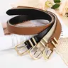 3 Pack(M)Women Belts For Jeans Dresses Pants Ladies PU Leather Waist Belt with Gold Buckle