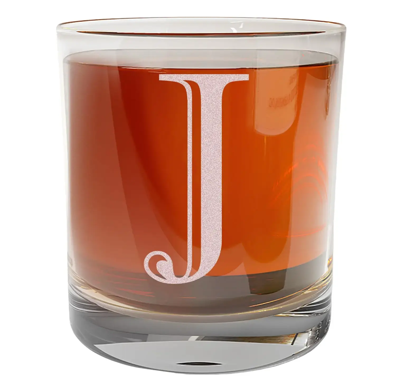 Etched Monogram 11oz Whiskey Rocks Glass (Letter J), A-Z Customized Bourbon Gifts for Men, Personalized Old Fashioned Scotch Glass, Custom Engraved Gifts for Him, Initial, Name, Regalos Personalizados