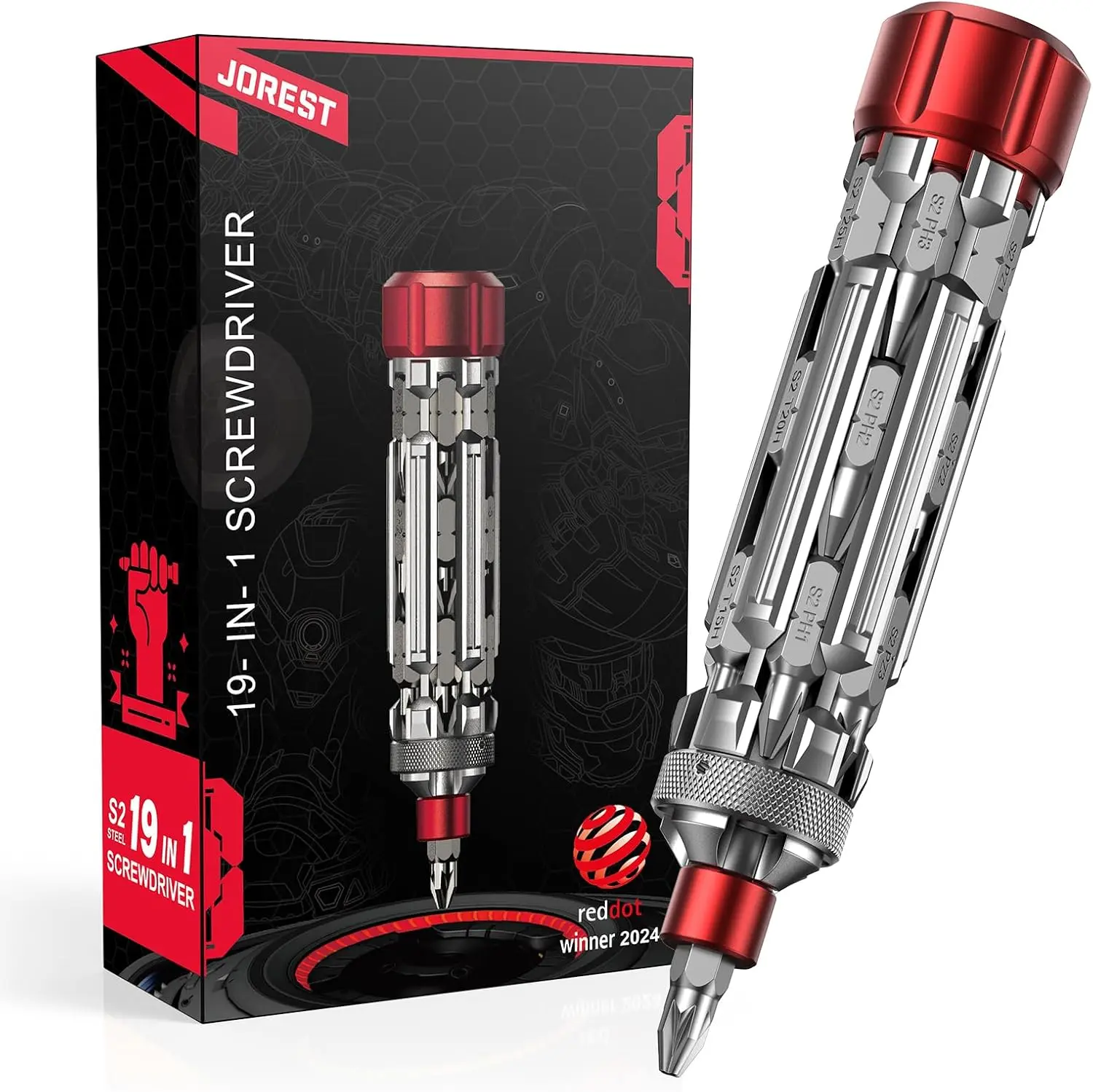 Summerfinds Jorest 19-in-1 Multibit Screwdriver - EDC Magnetic Tool with 18+1 Bit Quick Swap, Torx, Phillips, Hex Bits, Heavy Duty Handle, 1 Extension Rod, 1/4" Nut Driver, Pocket Repair Kit for Bike, High Quality Hardware, Male Gifts for Father's Day, Mu