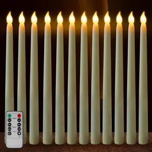 12 Pcs Flameless Taper Candles Flickering with Remote Timer, Battery Operated Taper Candles, 10.63inches Led Candlesticks for Christmas, Thanksgiving, Church, Wedding Decorations(Ivory)