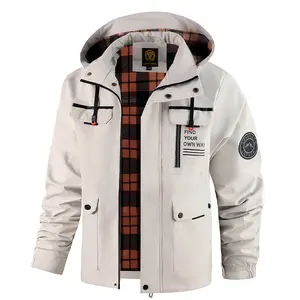 Men's Fitted Fashion Longsleeve Hooded Athletic Jacket - Orange Letter-Printed, Waterproof, Windproof Outerwear Tops, Plain, Button Pocket, Zipper Closure for Spring