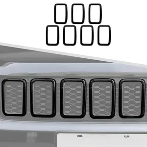 Front Grill Inserts Trim Grille Ring Cover Kit for 2017-2020 Jeep Grand Cherokee, Black Carbon Fiber Automotive Decorative Sticker, Car Interior Design Accessory, Car Accessories