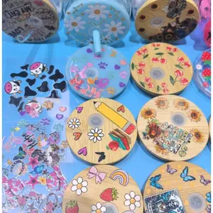 Cartoon 16oz Cup Lid UV DTF Wrap Stickers