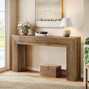 TRIBEWOOD 63" Fluted Farmhouse Console Table, Rustic Long Sofa Table Behind Couch for Entryway, Living Room, Hallway, Foyer