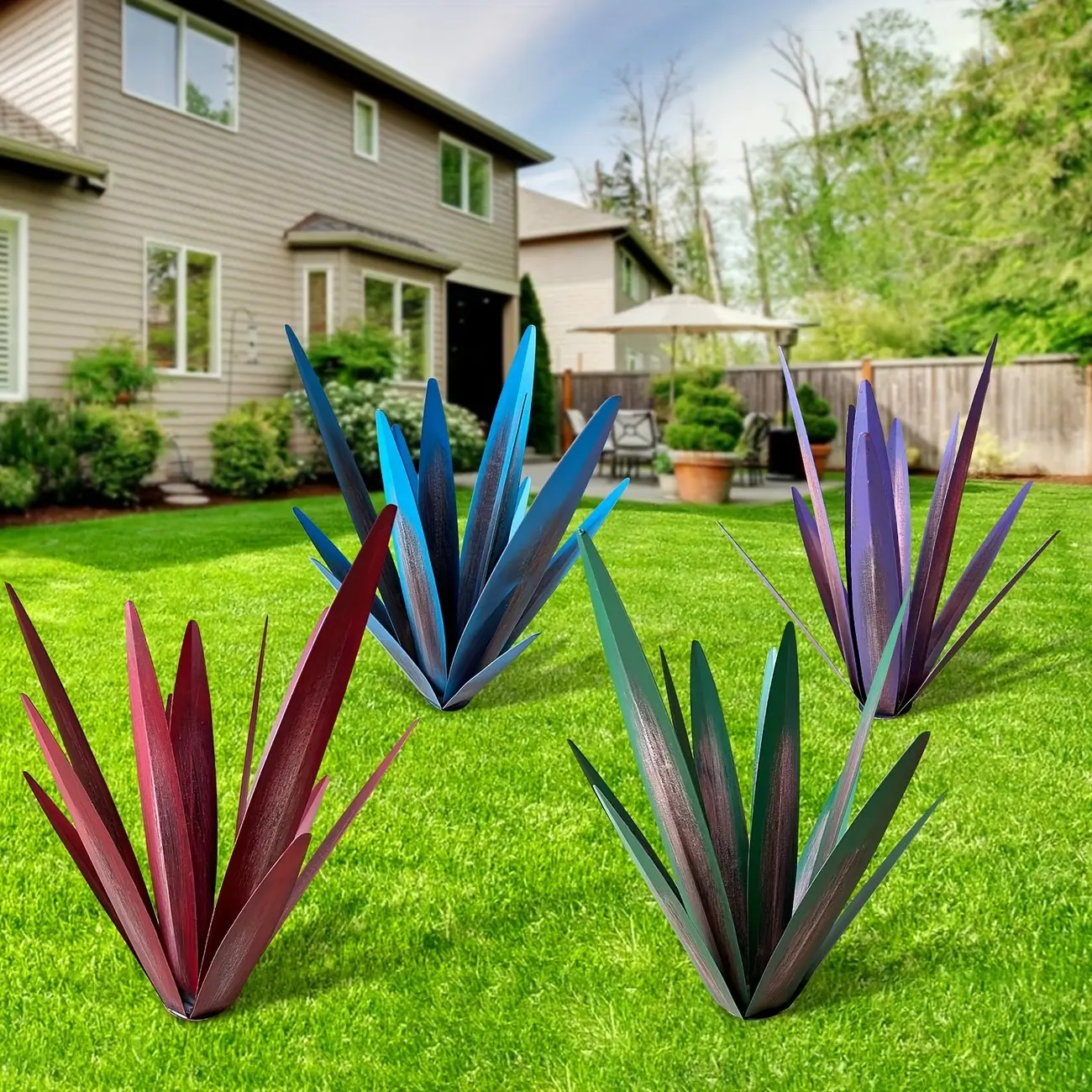 Metal Outdoor Sculpture of an Agave Plant, a Rustic Agave Decoration, Iron Plant Ornament, Hand-Painted Agave Yard Decor, Garden Accessories, Suitable for Outdoor Gardens And Lawns, Outdoor Lawn Statue, Spring-Summer Home Decor