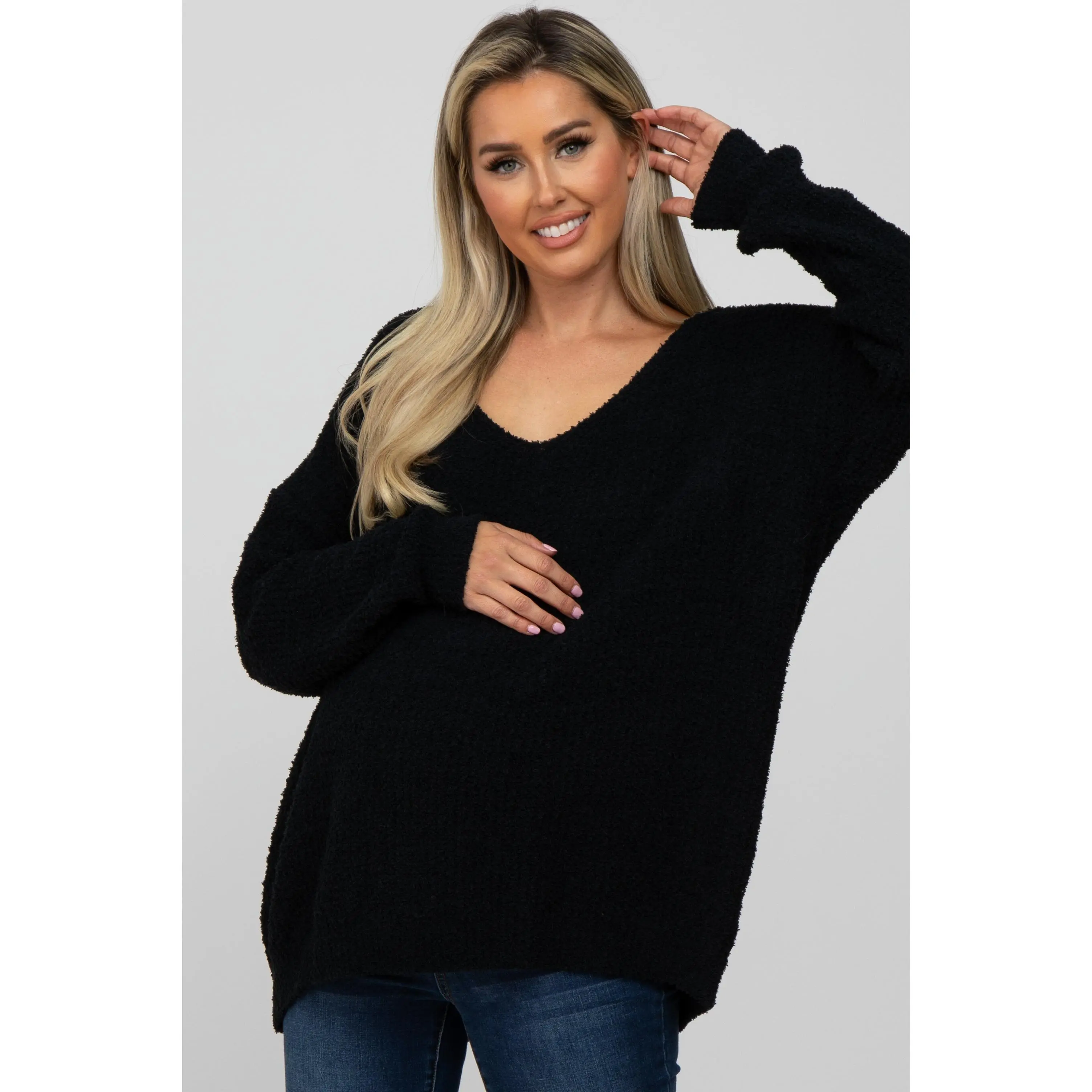 Black V-Neck Soft Maternity Sweater