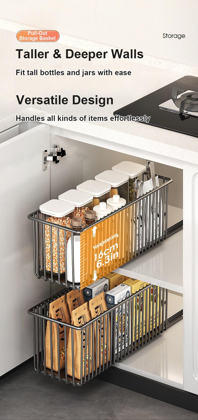 Pull-Out Cabinet Organizer Basket|Under Sink Sliding Storage for Kitchen Cabinets|Clearance Sale|Space Saving Kitchen Organizer Pull-Out Cabinet Organizer Basket|Under Sink Sliding Storage for Kitchen Cabinets|Clearance Sale|Space Saving Kitchen Organizer