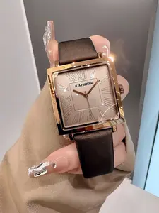 Kimsoun Vintage Square Roman Numerals Quartz Watch, Casual Dial, Alloy Case, Hardlex Glass, Business Leisure Women's Watch