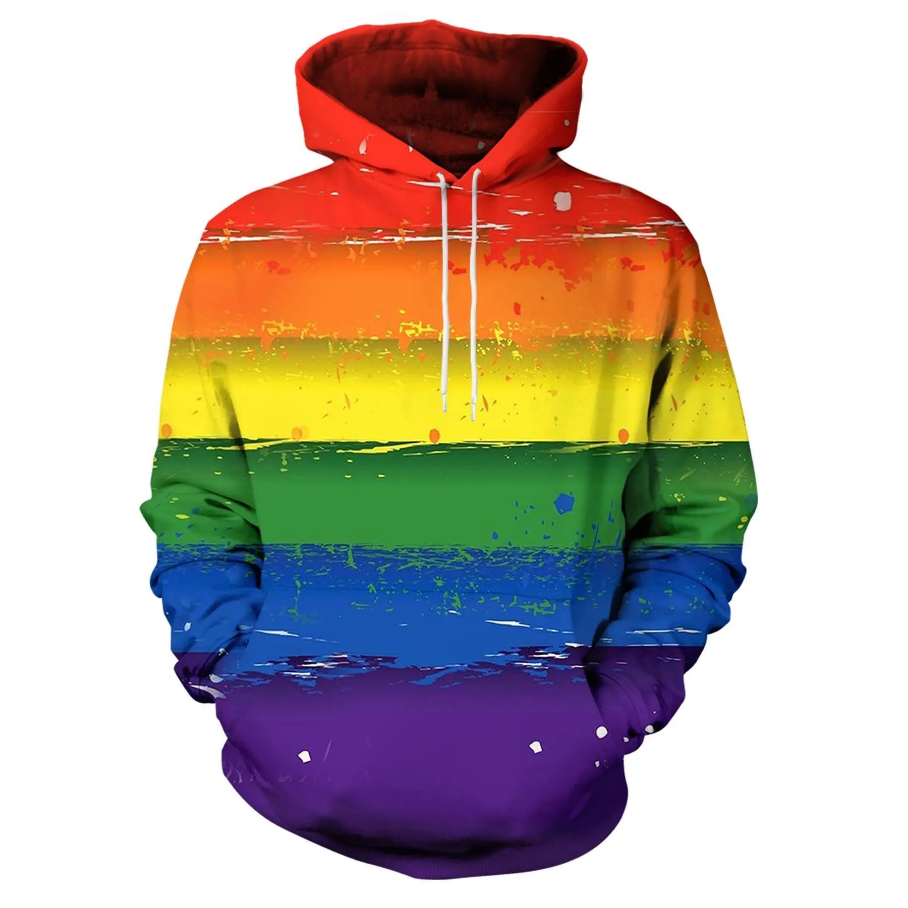 [Rainbow Flag 3D Hoodie] Rainbow Flag 3D Hoodie - Casual Long Sleeve Pullover - 100% Polyester Knit Fabric, Medium Stretch, All Over Print, Regular Fit, Four Seasons Hooded Sweatshirt, 200g/m²