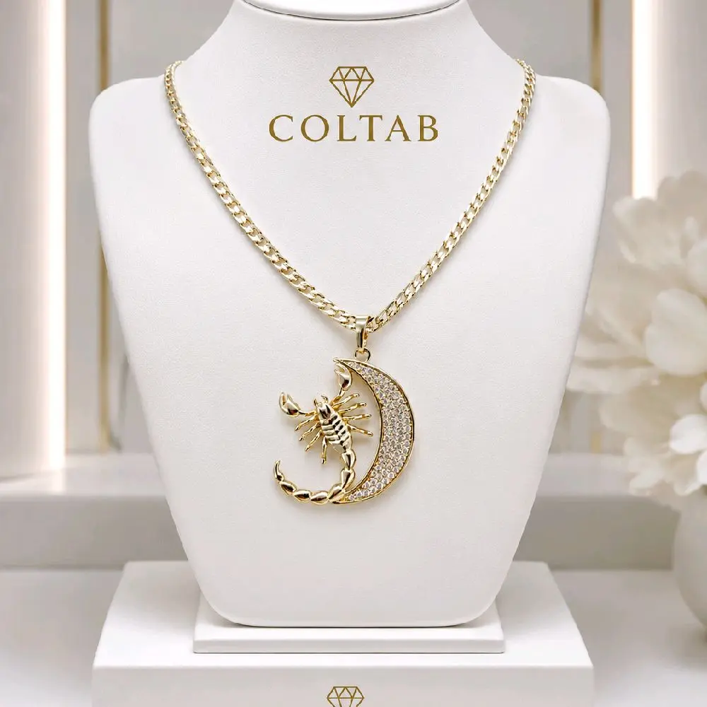 (95)scorpion/moon  pendant and chain.  3 sizes available.  20, 22,and 24 inch.