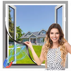 Window Screen Adjustable 40x59in Magnetic Window Screen Replacement, White Frame Gray Fiberglass Mesh, DIY No Drilling Easy Cut-to-Fit for Sliding/Swing/Top-Hung, Fits Wood/Iron/PVC Frames