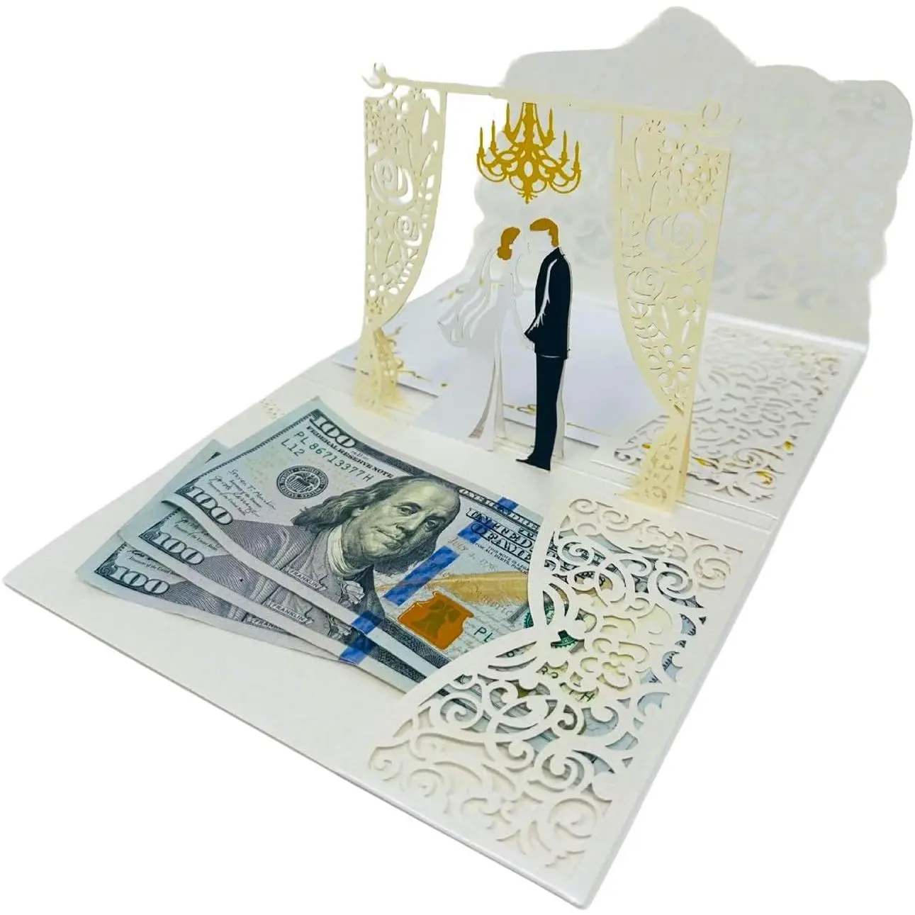Wedding Cards for Bride and Groom - Pop-Up Congratulations Card with  Holder for   - Elegant Marriage Card for Bridal Shower, Wedding Shower, Son & Daughter in Law, Engagement, or Newlyweds with Envelope (Lover's Lullaby)