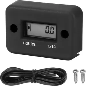 Car Digital Inductive Hour Meter Waterproof IP68, for Gas Engine Generator Temperature Gauge Lawn Mower Land Trimmer UTV Brush Cutter Tractor ATV Boat Outboard Motorcycle Dirt Bike (Black)