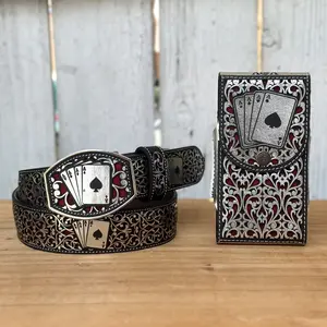 Silver “4 Aces” Phone Holster with Western-Style Laser Cut Belt | Made in Mexico