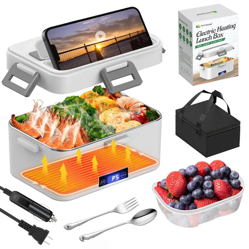 Portable Electric Lunch Box Food Warmer - 1.8L Stainless Steel 100W Heater