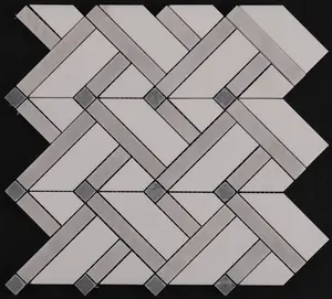 White and Grey Basket Herringbone Marble Backsplash Mosaic Floor & Wall Tile (12x12 inch) DP5981