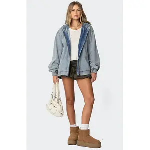 Edikted Women's Hooded Vintage Washed Denim Bomber Jacket