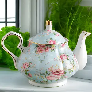 Ceramic Teapot, Floral Pattern Teapot with Lid, 1 Count Tea Pot for Home Restaurant Hotel Office, Tea Making Tool for Home Office, Enchanted Tea Pot