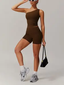 Women's Solid  Crop Top & High Waist Skinny Shorts Tracksuit Set, Casual Comfy Breathable Sportswear Set for Yoga Gym Workout Running, Ladies Sportswear for All Seasons Workout Running Clothes Gym Athletic Clothes