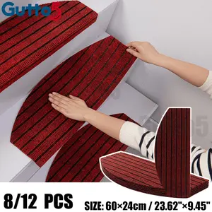 8pcs/12pcs Removable Outdoor Stair Mats, Stair Runner, Indoor Carpet Rugs, Home Decorative Rugs, Plain Color, Cuttable Reusable, DIY Home Decor, Self-Adhesive Non-Slip