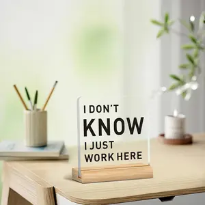 Acrylic Desk Name Plate 'i Don't Know I'm Just Here Working' Family Office Decor, Humorous Home Office Accessory, Stylish Workspace Decoration