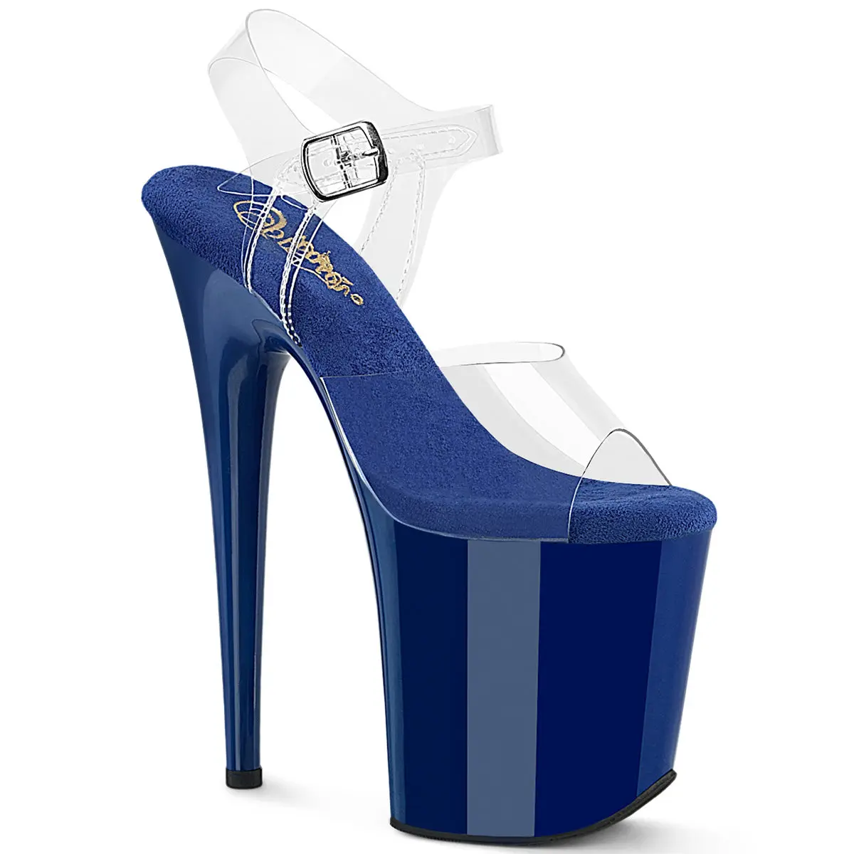 Pleaser Women's Platform Sandals, Flamingo-808 Stiletto 8" High Heels with a Transparent Ankle Strap in Royal Blue, Footwear, Heeled