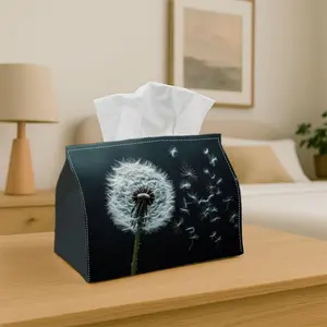 1PC Tissue Box with Checkered Lid - Dandelion Seeds Blowing Design, Durable Fabric Multi-Functional Decorative Storage for Kitchen, Living Room, Tissue Dispenser for Home & Car Decor , Compact & Stylish for Everyday Use, Tissue Holder