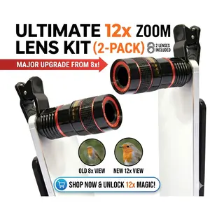 2026updated 1/2pcs Cellphone Telescope 12 Times High Definition Monocular Telescope Mini Portable Focusing Telescope with Clip Cover Cleaning Cloth for Bird Watching Hunting Camping HIking