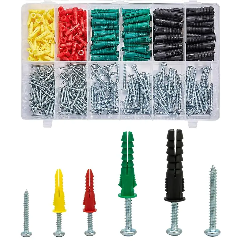 Plastic Drywall Anchors and Screws Kit, Ribbed Anchors Assortment Screws Kit, Wall Anchor Kit 400 count