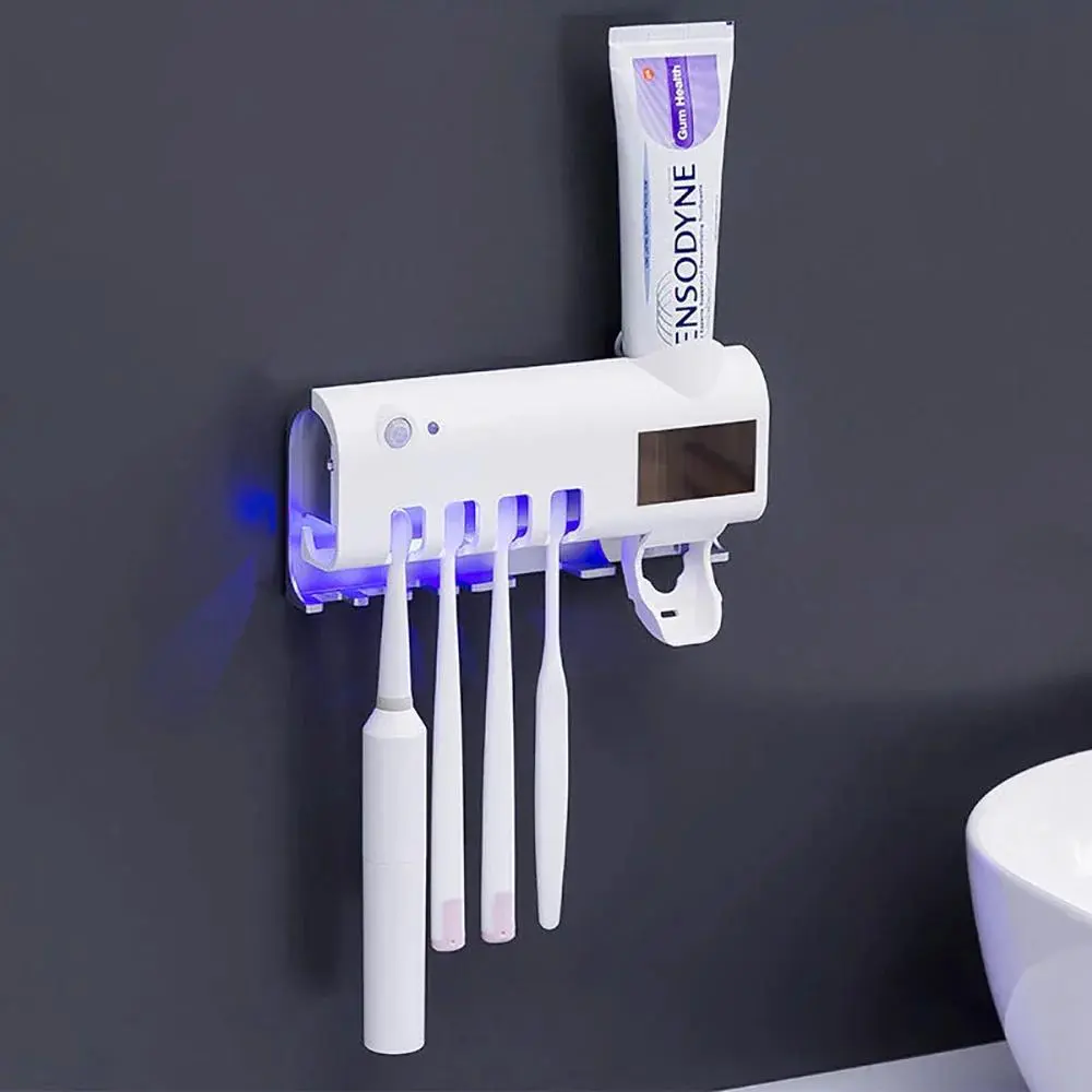 Bathroom UV Light Sterilizer Toothbrush Holder, Automatic Toothpaste Dispenser, Home Supplies Organizer