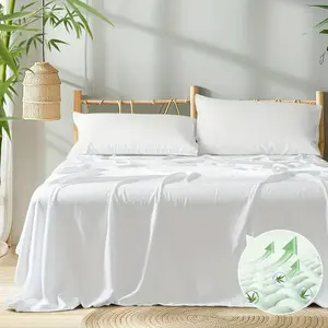 Luxurious Bamboo Fiber Bedding Set, Includes Sheet, Fitted Sheet, 2 Pillowcases, Summer Cool Breathable, Ideal for Bedroom, Guest Room, Hotel, Bamboo Sheets Set, Bedsheet Sets