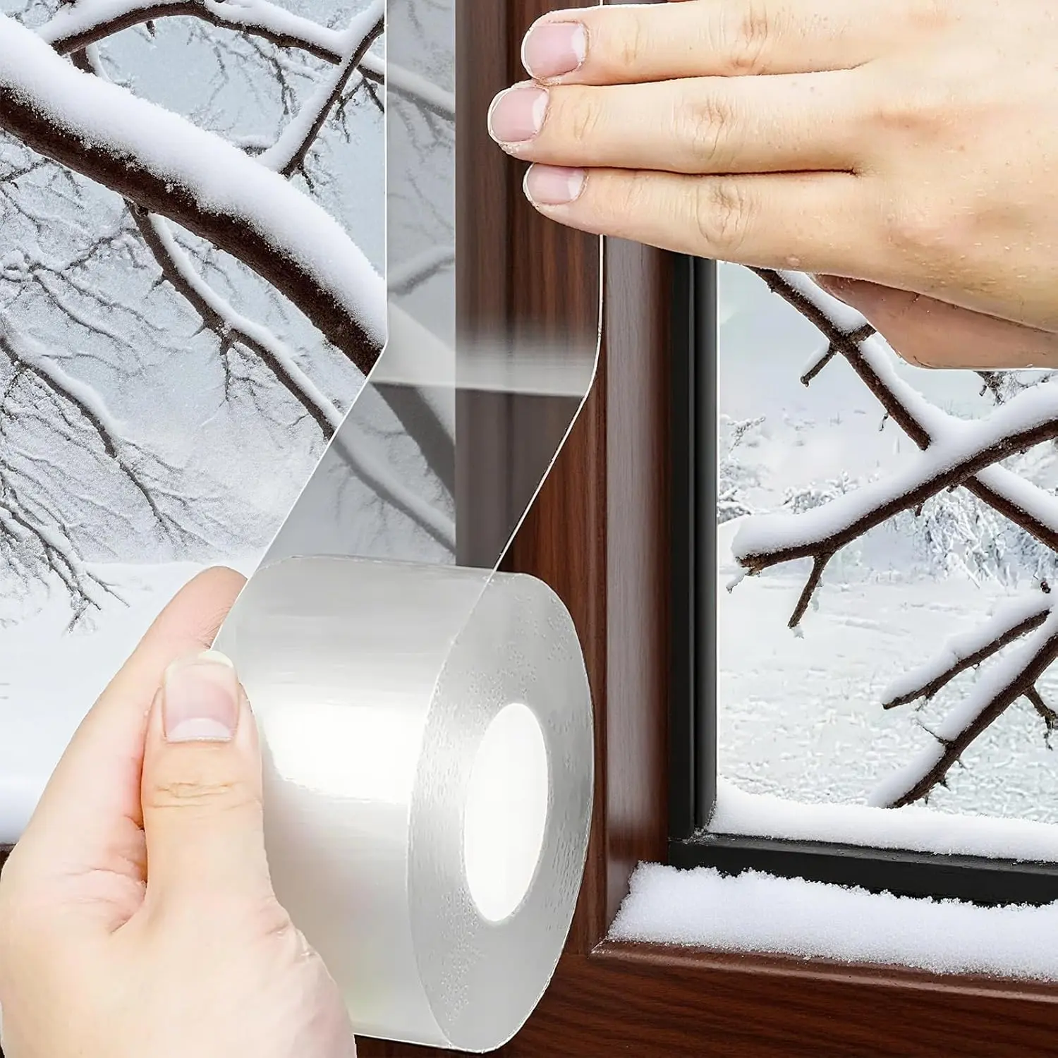 Transparent Window Draft Insulation Tape (2 Inch x 33 FT) | Residue-Free Clear Weather Stripping for Window Glass & Door Gaps