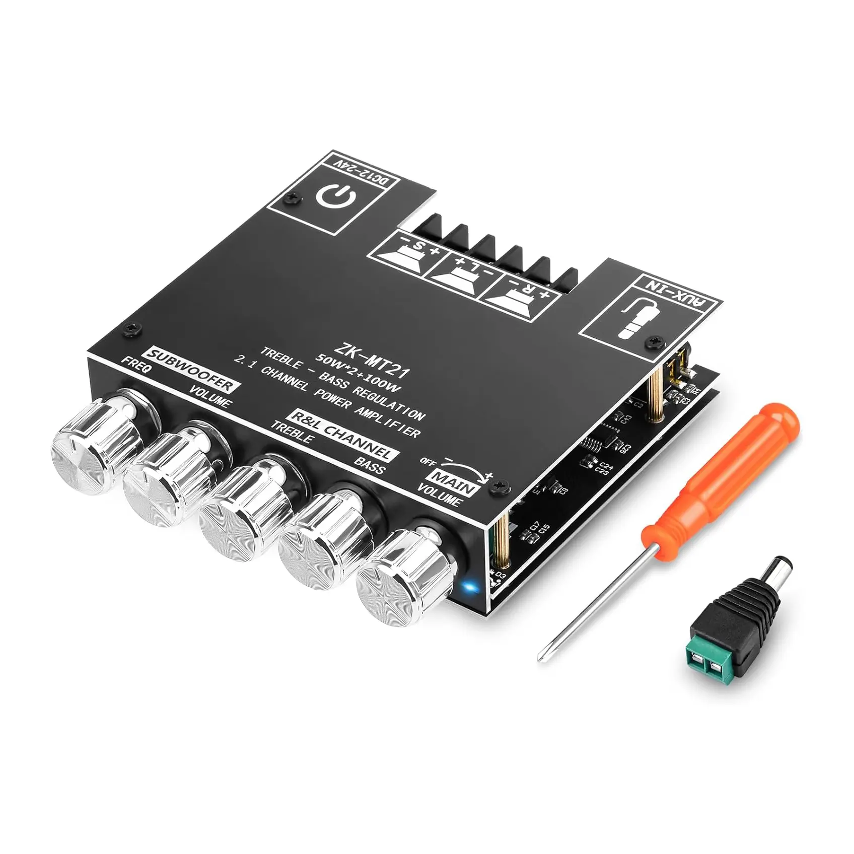 2.1 Channel Bluetooth 5.0 Car Audio Amplifier Board - 12-24V DC Subwoofer Power Amplifier Module with AUX Input, Treble Bass Control, DIY for Desktop Speakers, Home Theater