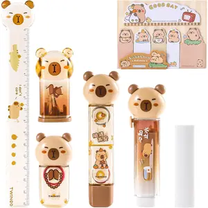 7 count Cute Capybara Stationary Set Kawaii School Supplies  Stationery, Includes Pencil Sharpener, Eraser, Correction Tape, Glue Tape, Sticky Notes, Ruler, for Office School Supplies